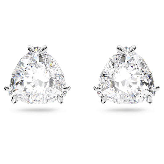 Matrix stud earrings Trilliant cut, White, Rhodium plated 5619498