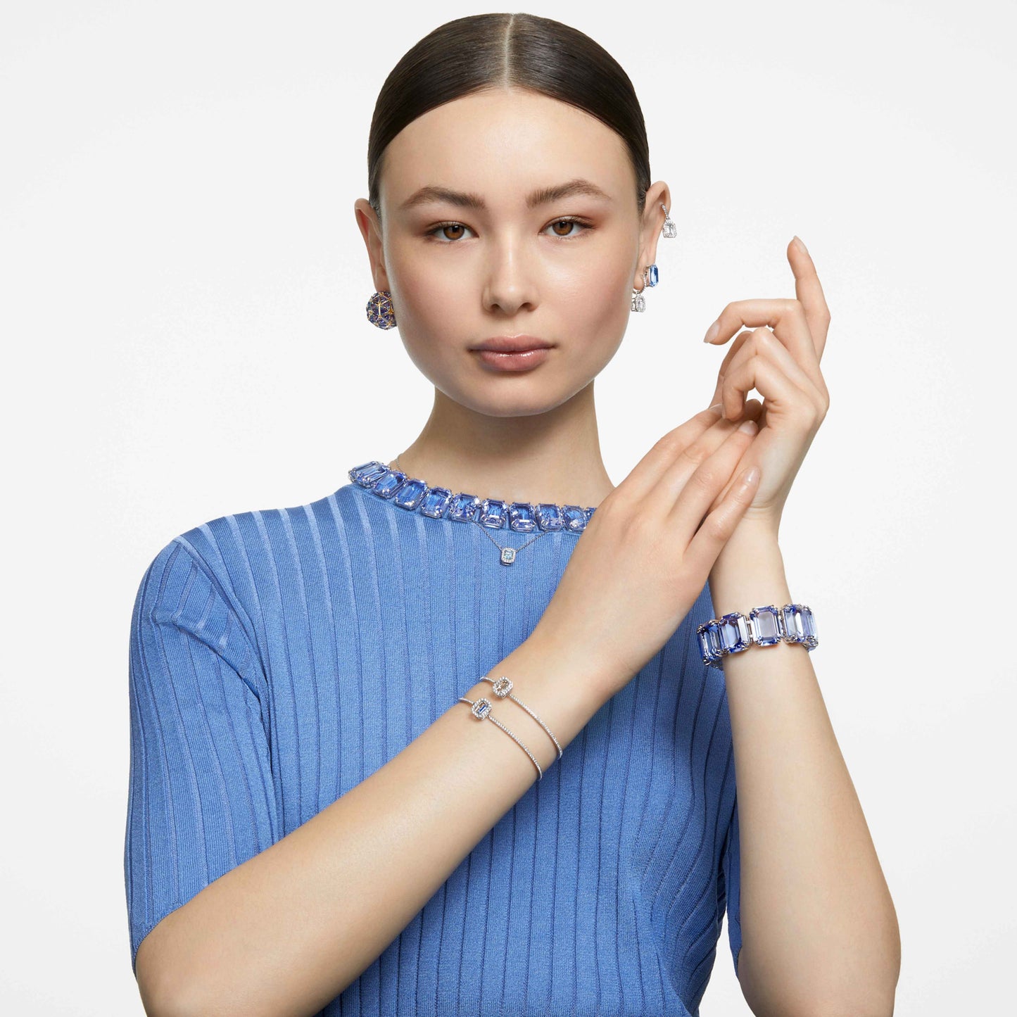 Swarovski 5638494 Millenia bangle Octagon cut, Pavé, White, Rhodium plated