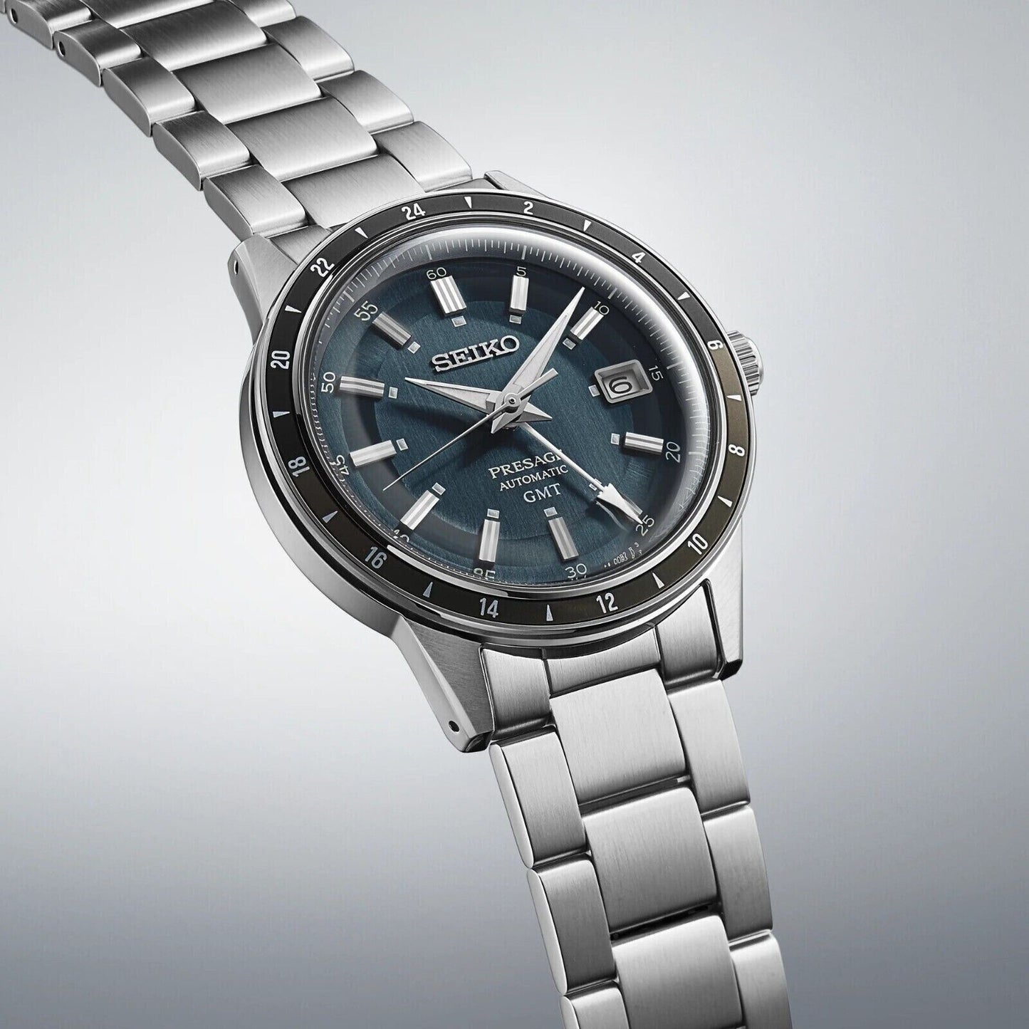 Seiko Presage Style 60s Automatic Watch Blue Grey Dial GMT SSK009 SSK009J1