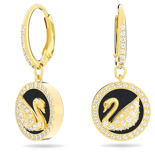 SWAR0VSKI Leather Swan earrings, Gold-Tone Plated 5374918