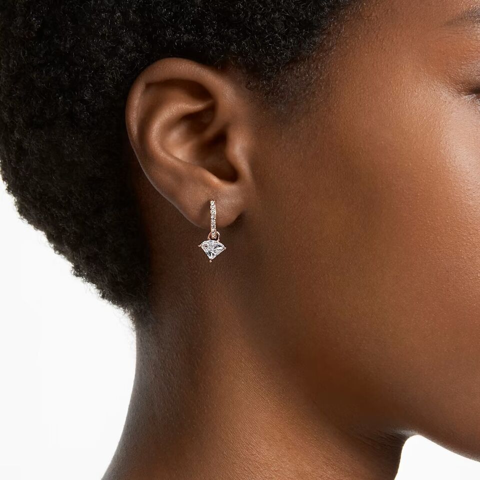 Swarovski Ortyx Drop Earrings Triangle Cut, White, Rose Gold-Tone Plated