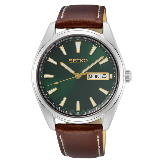 Seiko SUR449 quartz men’s watch green dial leather strap