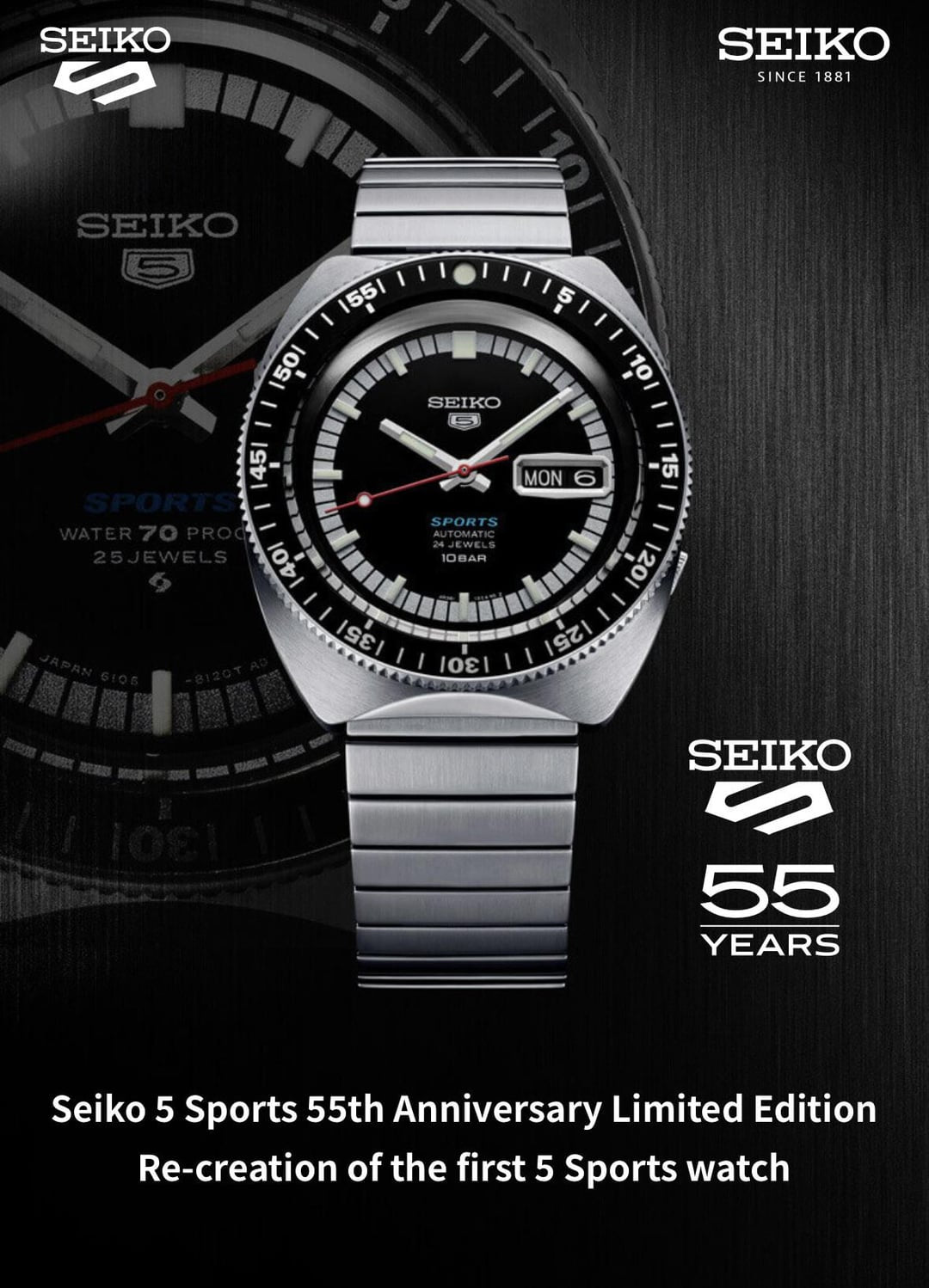 Seiko 5 Sport SRPK17 SRPK17K1F 55th Anniversary Limited Edition (Re-creation of the 1st 5 Sports)