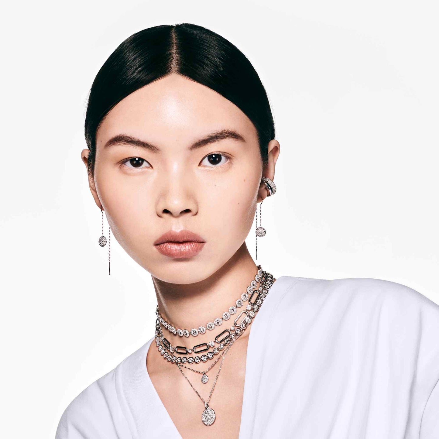 Sublima drop earrings White, Rhodium plated 5683448