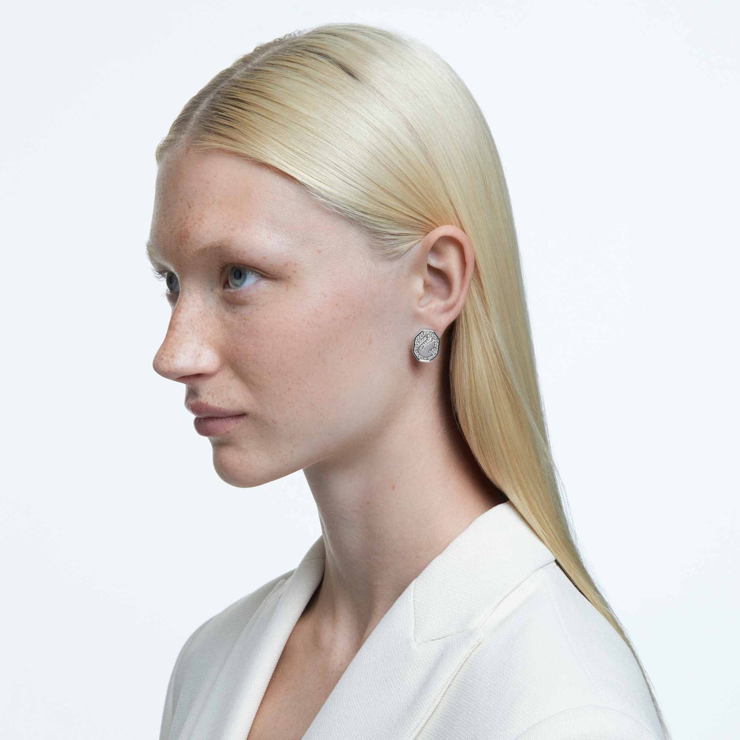 Swan stud earrings Swan, White, Rhodium plated 5621097