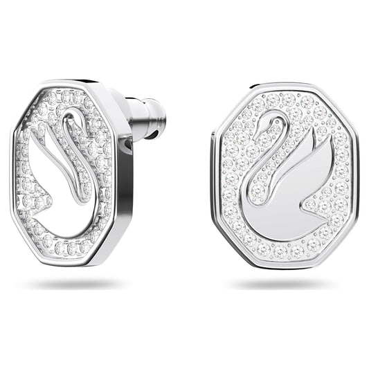 Swan stud earrings Swan, White, Rhodium plated 5621097