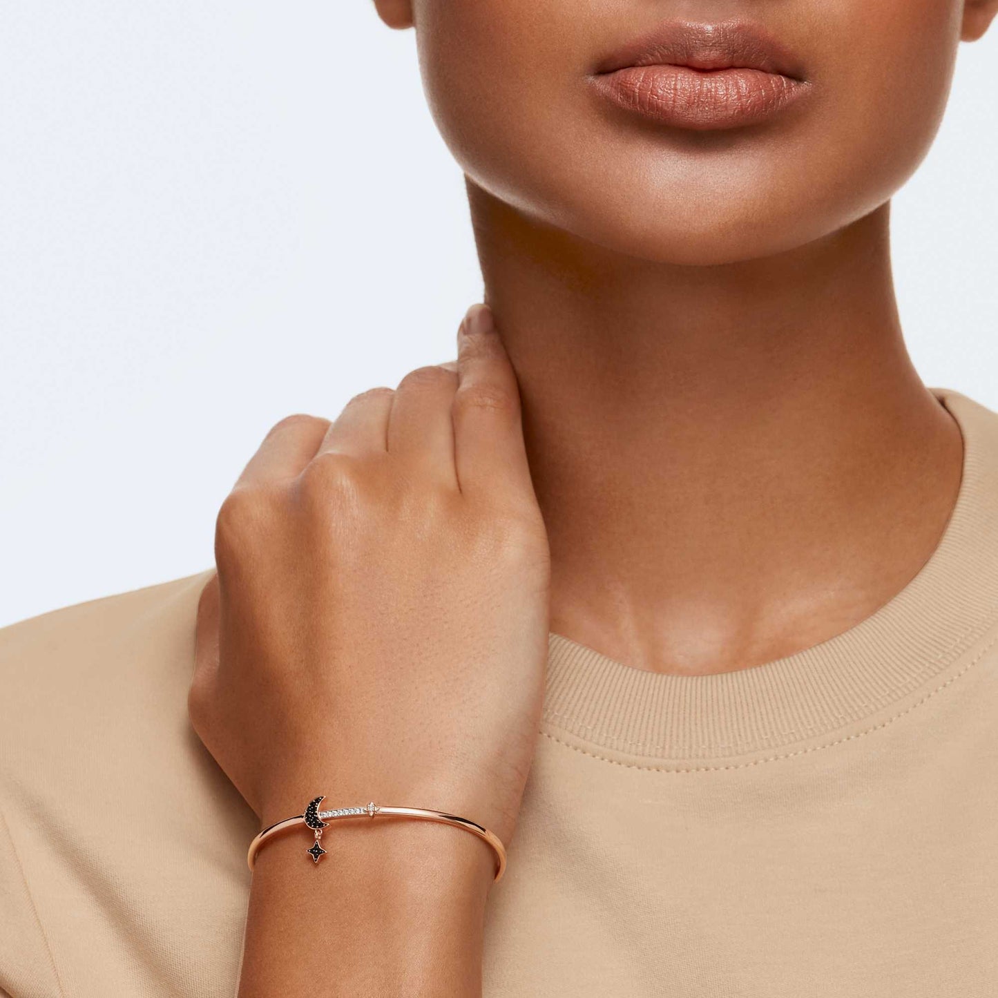 Symbolica bangle Moon and star, Black, Rose gold-tone plated 5429729