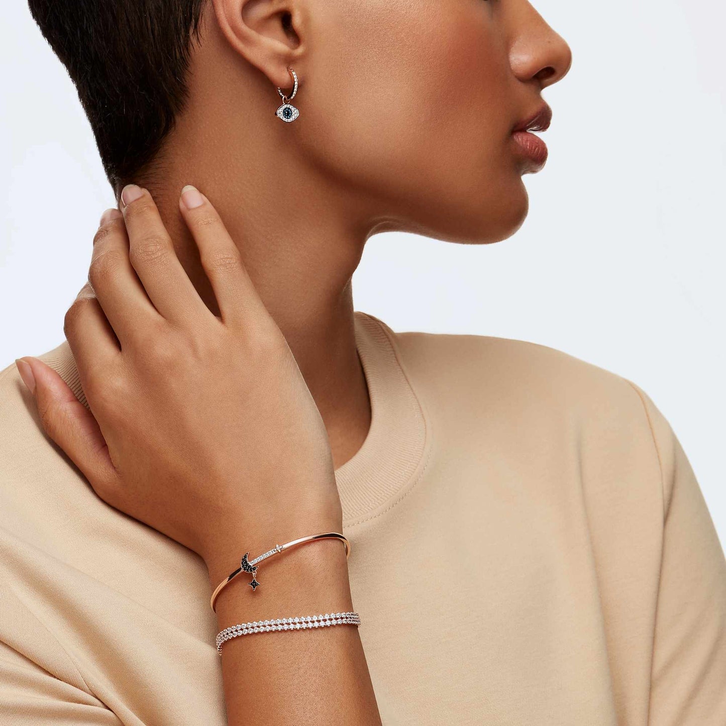 Symbolica hoop earrings Evil eye, Blue, Rose gold-tone plated 5425857