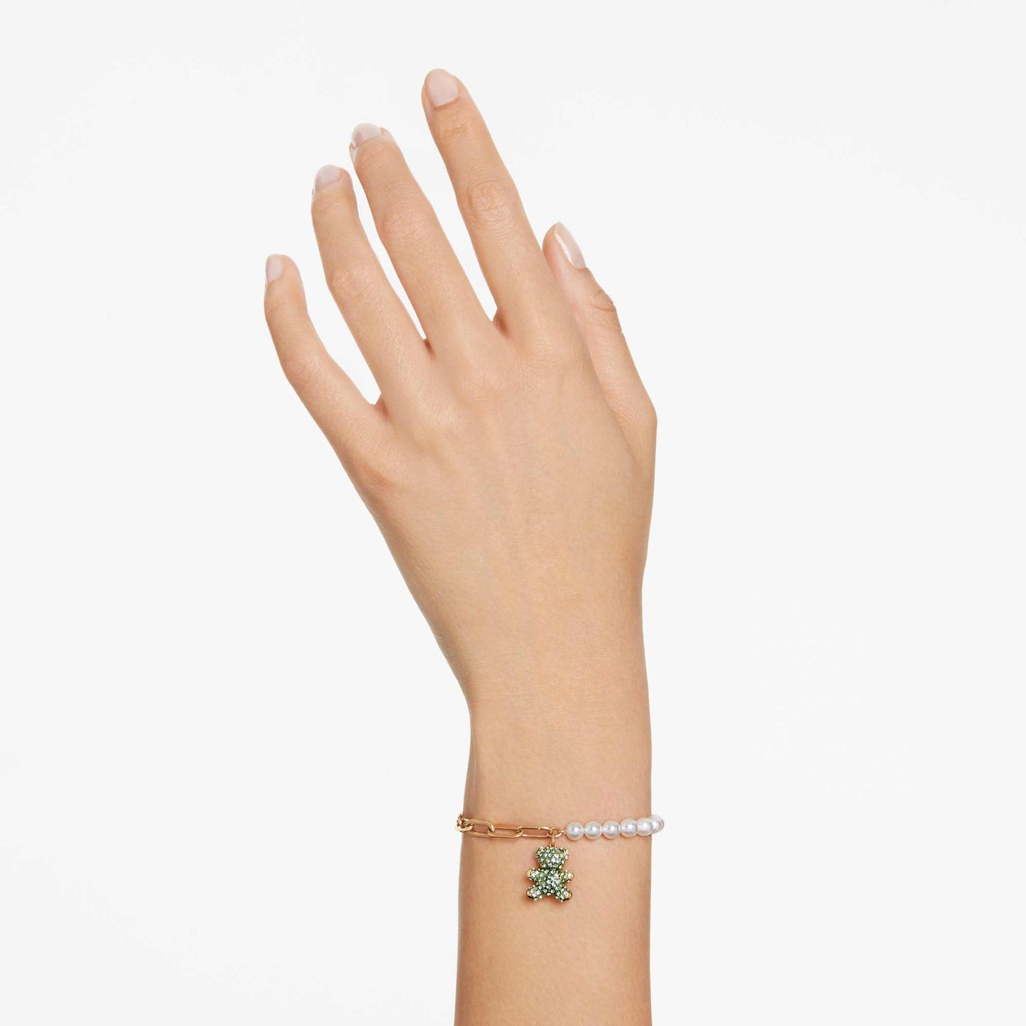 Teddy bracelet Crystal pearl, Bear, Green, Gold-tone plated 5669167