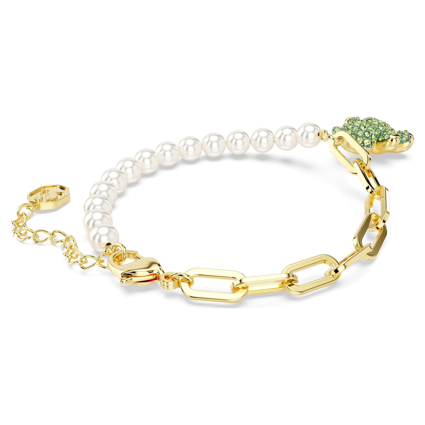 Teddy bracelet Crystal pearl, Bear, Green, Gold-tone plated 5669167