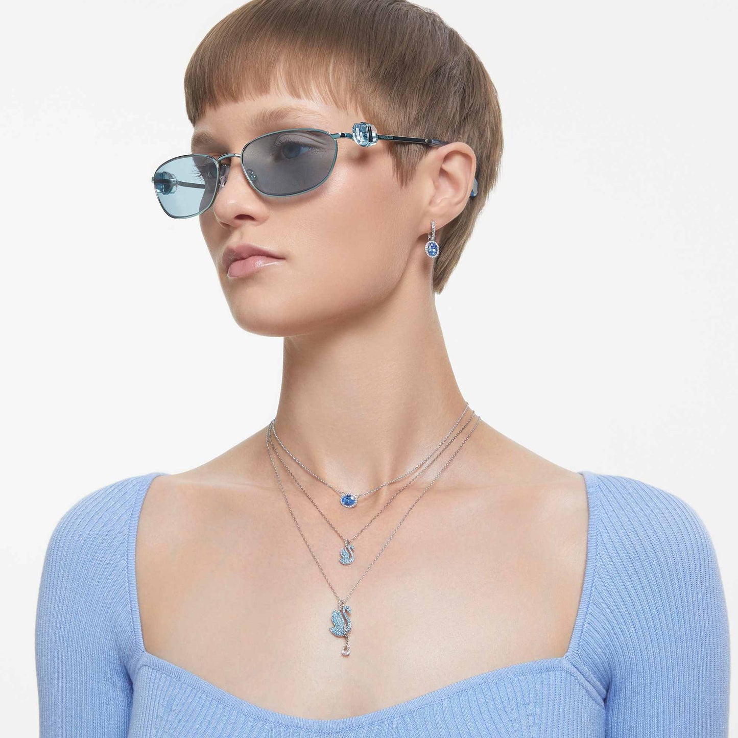 Una Angelic drop earrings Oval cut, Blue, Rhodium plated 5671817