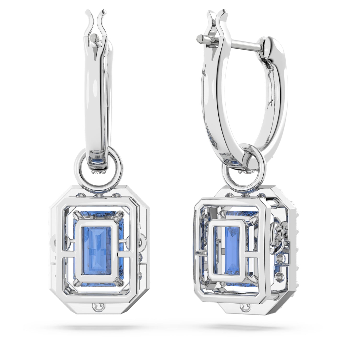 Una drop earrings Octagon cut, Blue, Rhodium plated 5619500