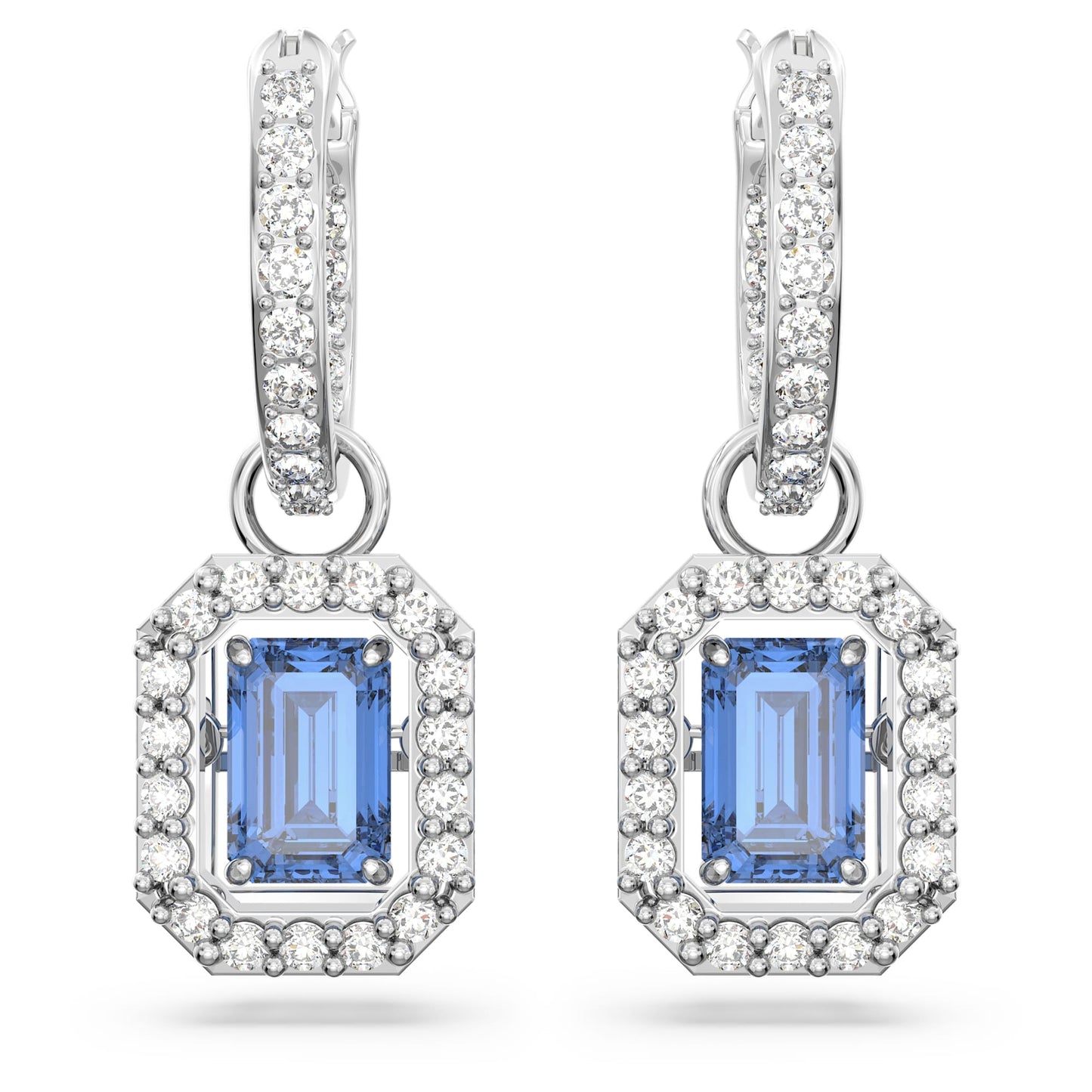 Una drop earrings Octagon cut, Blue, Rhodium plated 5619500