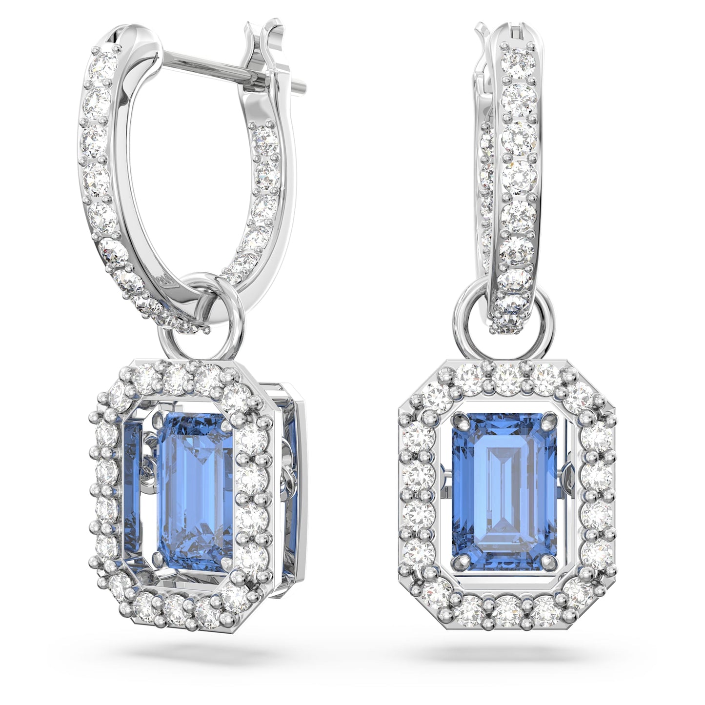 Una drop earrings Octagon cut, Blue, Rhodium plated 5619500