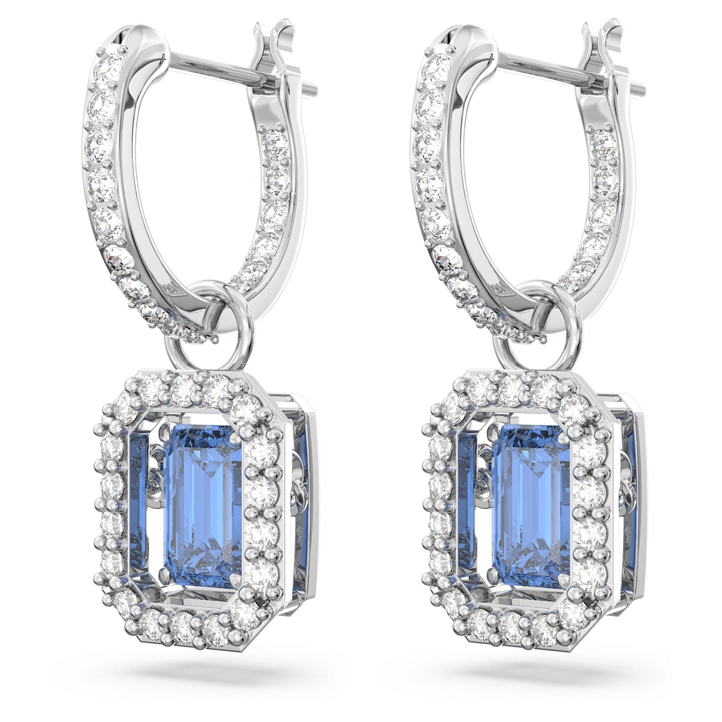 Una drop earrings Octagon cut, Blue, Rhodium plated 5619500
