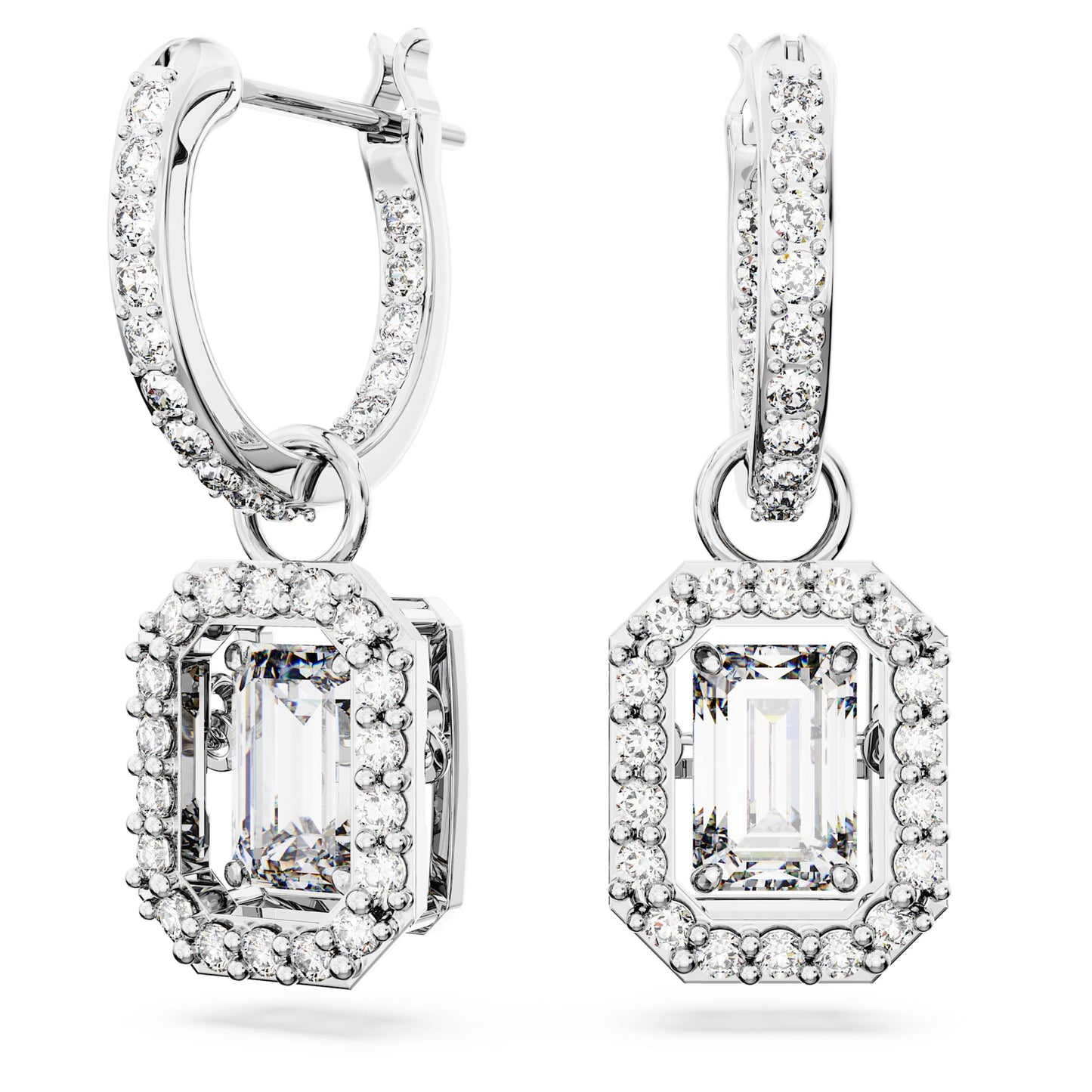 Una drop earrings Octagon cut, White, Rhodium plated 5638495