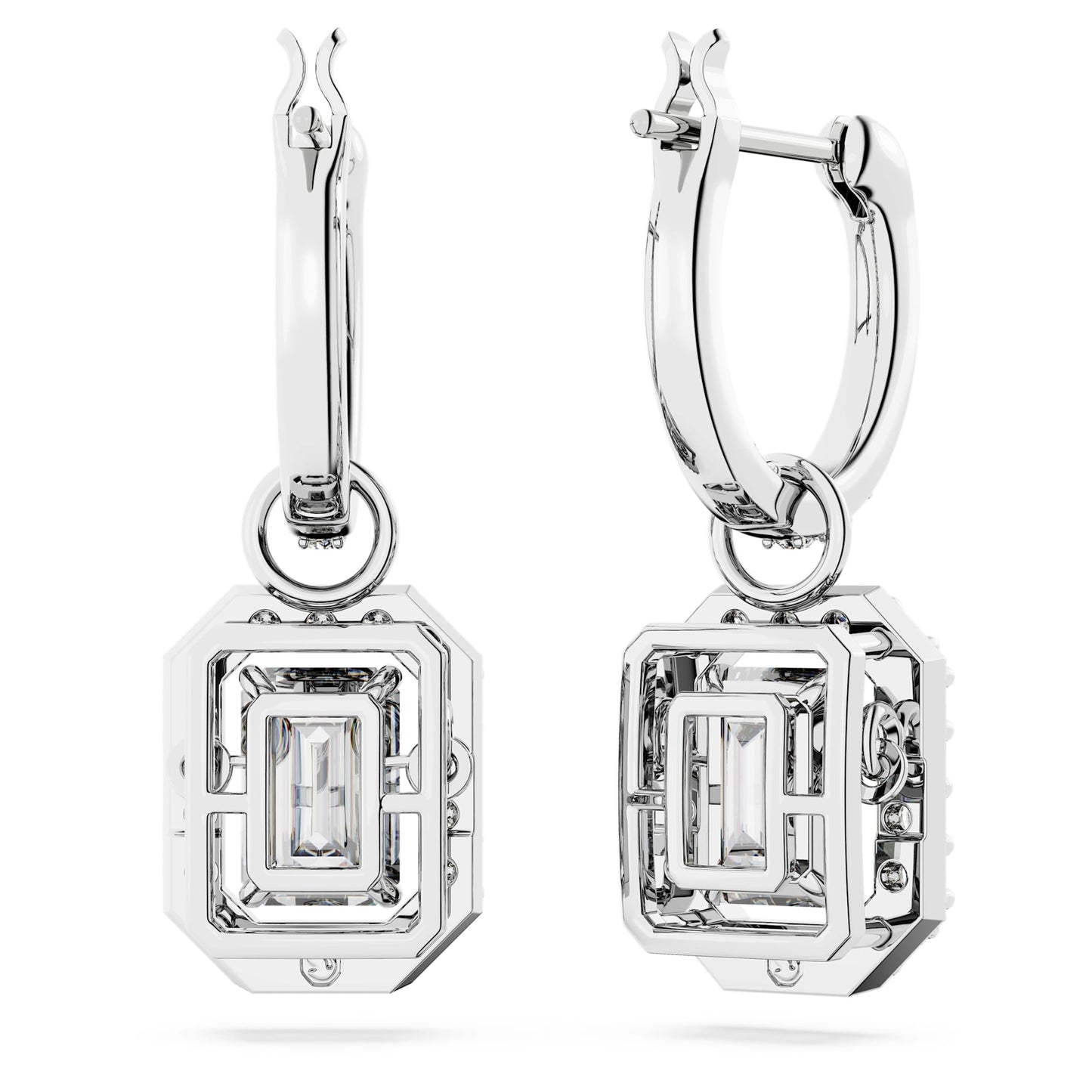 Una drop earrings Octagon cut, White, Rhodium plated 5638495