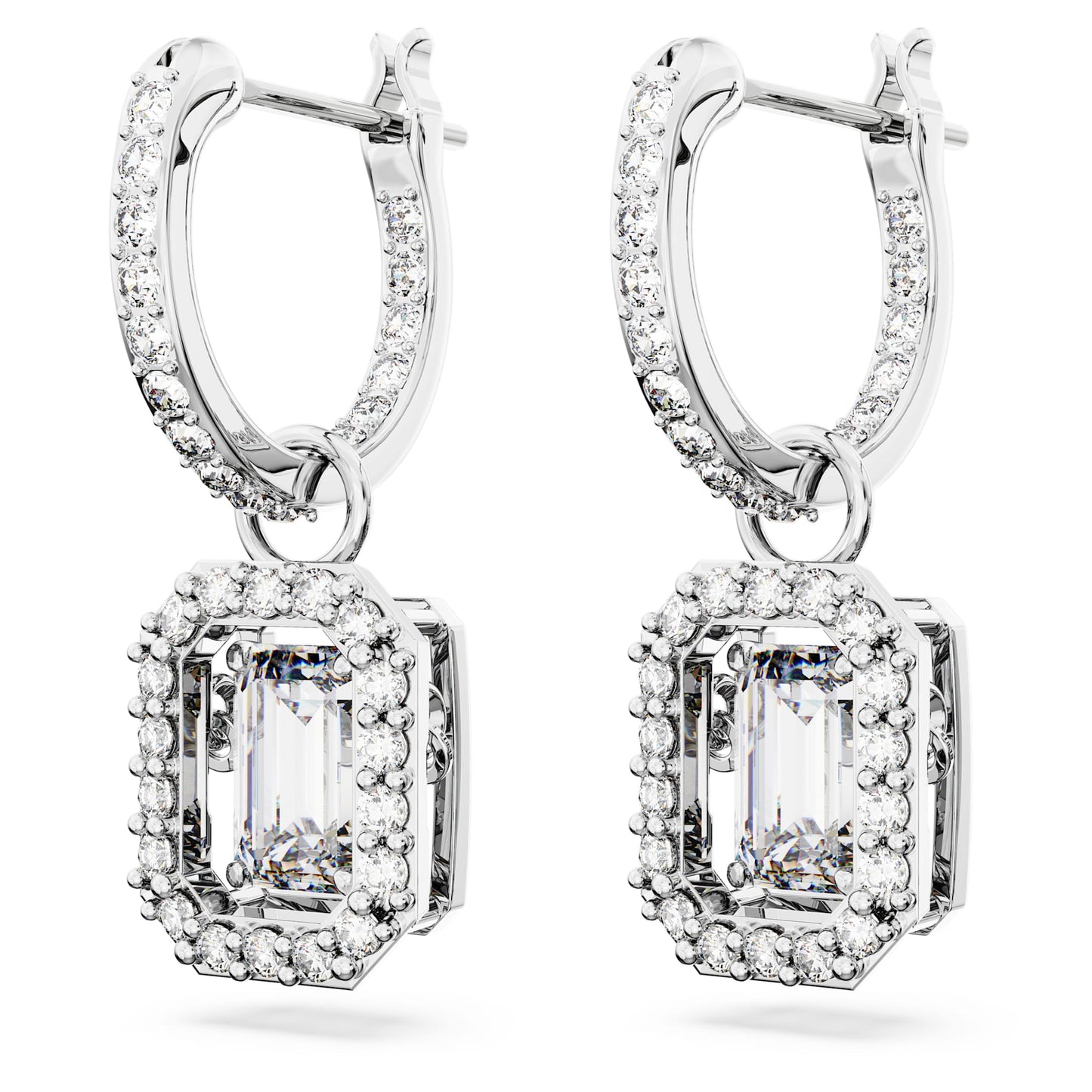 Una drop earrings Octagon cut, White, Rhodium plated 5638495