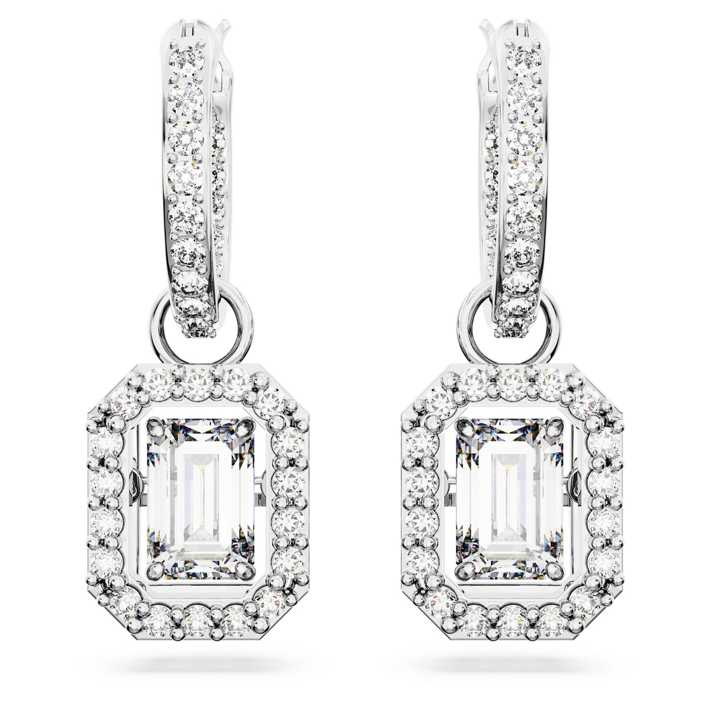 Una drop earrings Octagon cut, White, Rhodium plated 5638495