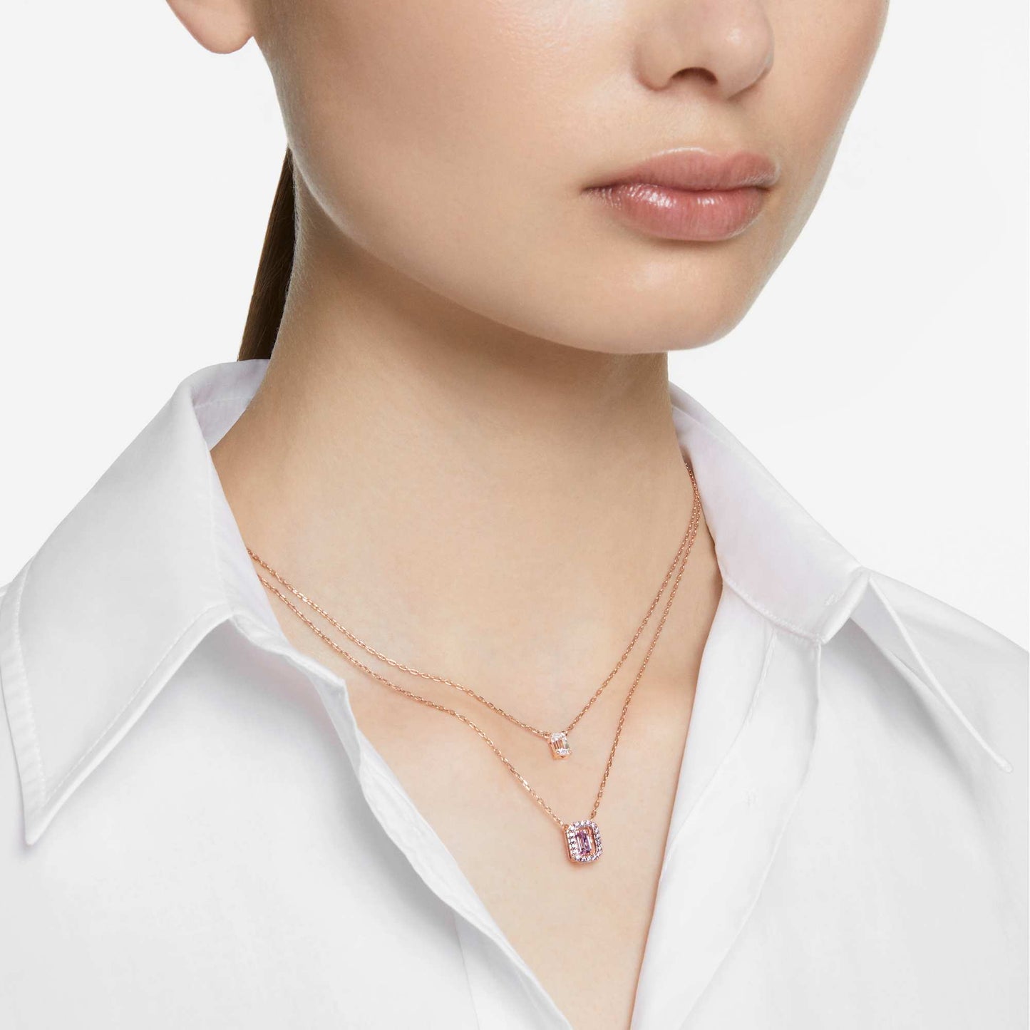 Una layered necklace Octagon cut, Purple, Rose gold-tone plated 5640558