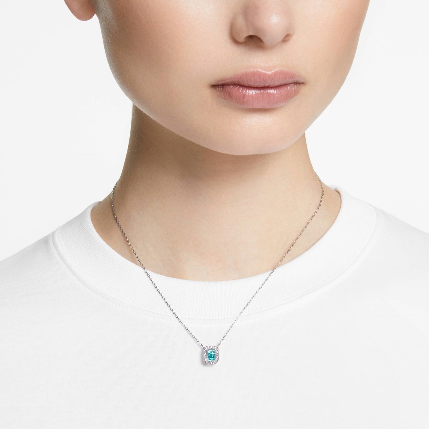 Una necklace Octagon cut, Blue, Rhodium plated 5640289