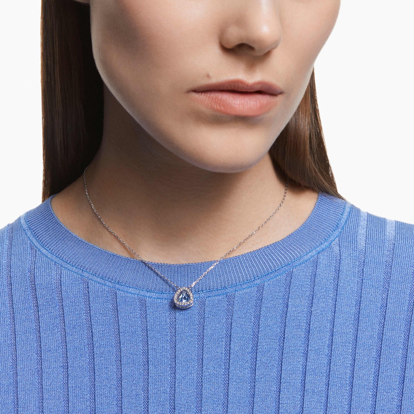 Una necklace Trilliant cut, Blue, Rhodium plated 5640290