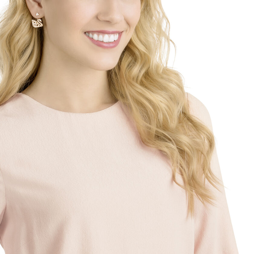 Facet Swan Pierced Earrings White, Rose Gold Plating 5358058