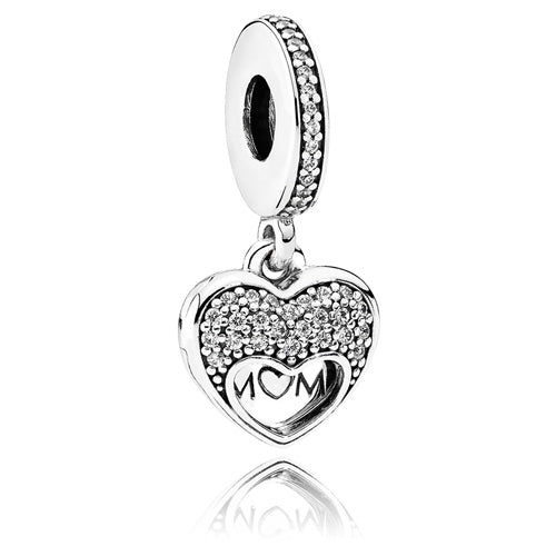Mother & Daughter Hearts Dangle Charm with Clear CZ