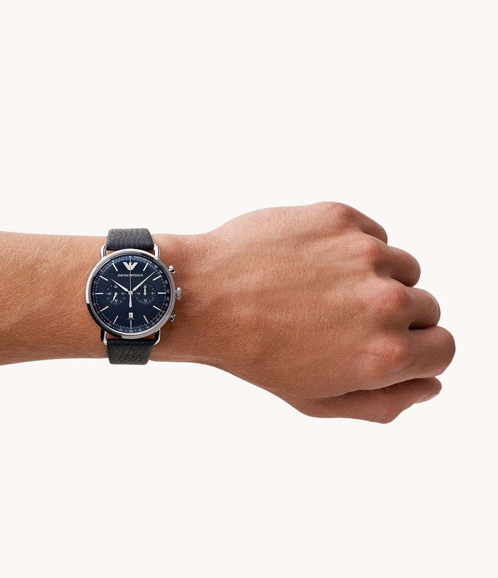 AR11105 Emporio Armani Men's Chronograph Blue Leather Watch