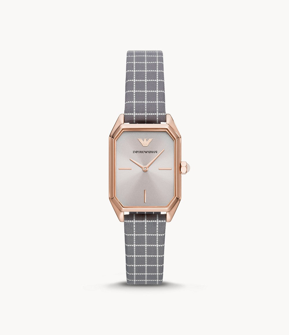 AR11382 Emporio Armani Two-Hand Grey Grid-Pattern Printed Fabric Watch