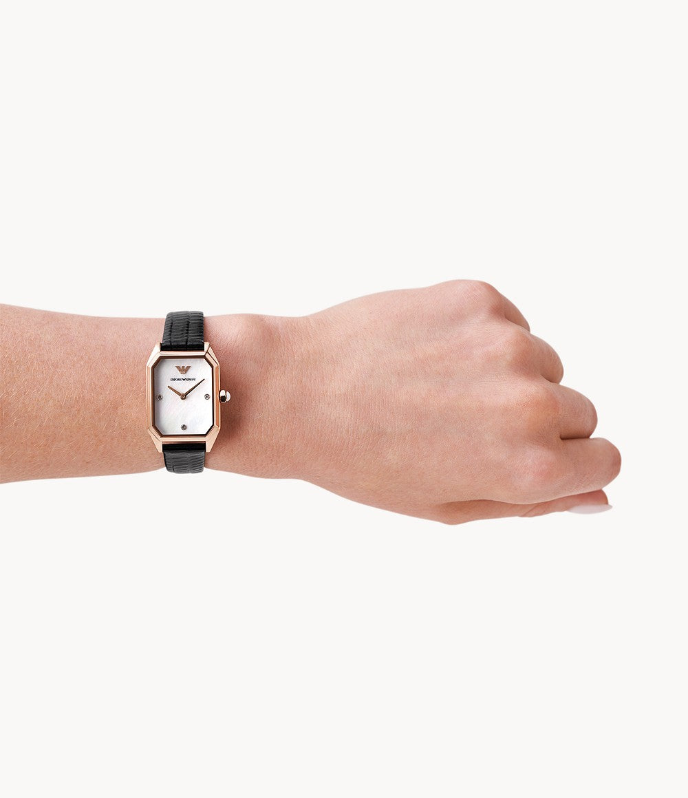 AR11390 Emporio Armani Two-Hand Black Leather Watch