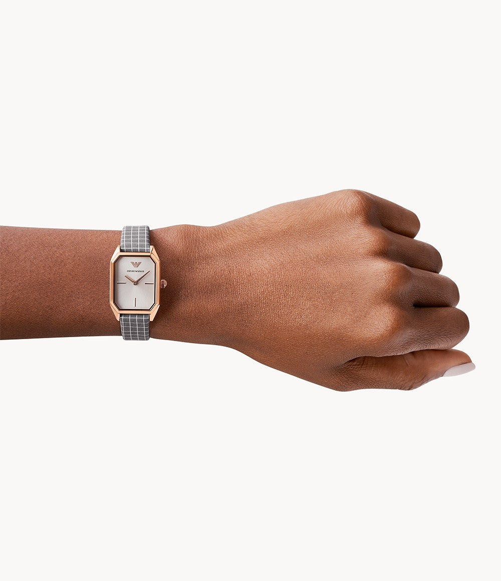 AR11382 Emporio Armani Two-Hand Grey Grid-Pattern Printed Fabric Watch