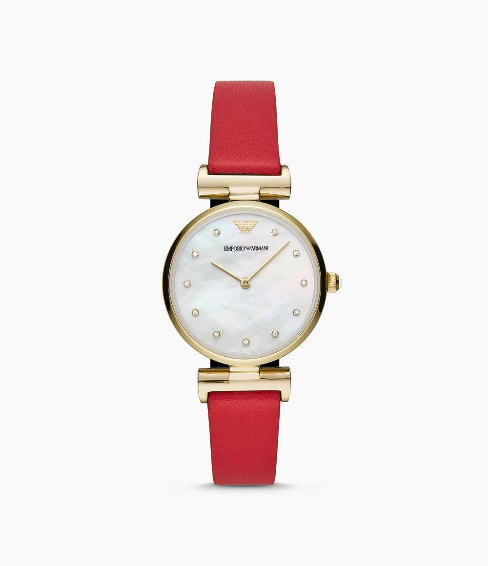 AR11297 Emporio Armani Two-Hand Reversible Black and Red Leather Watch