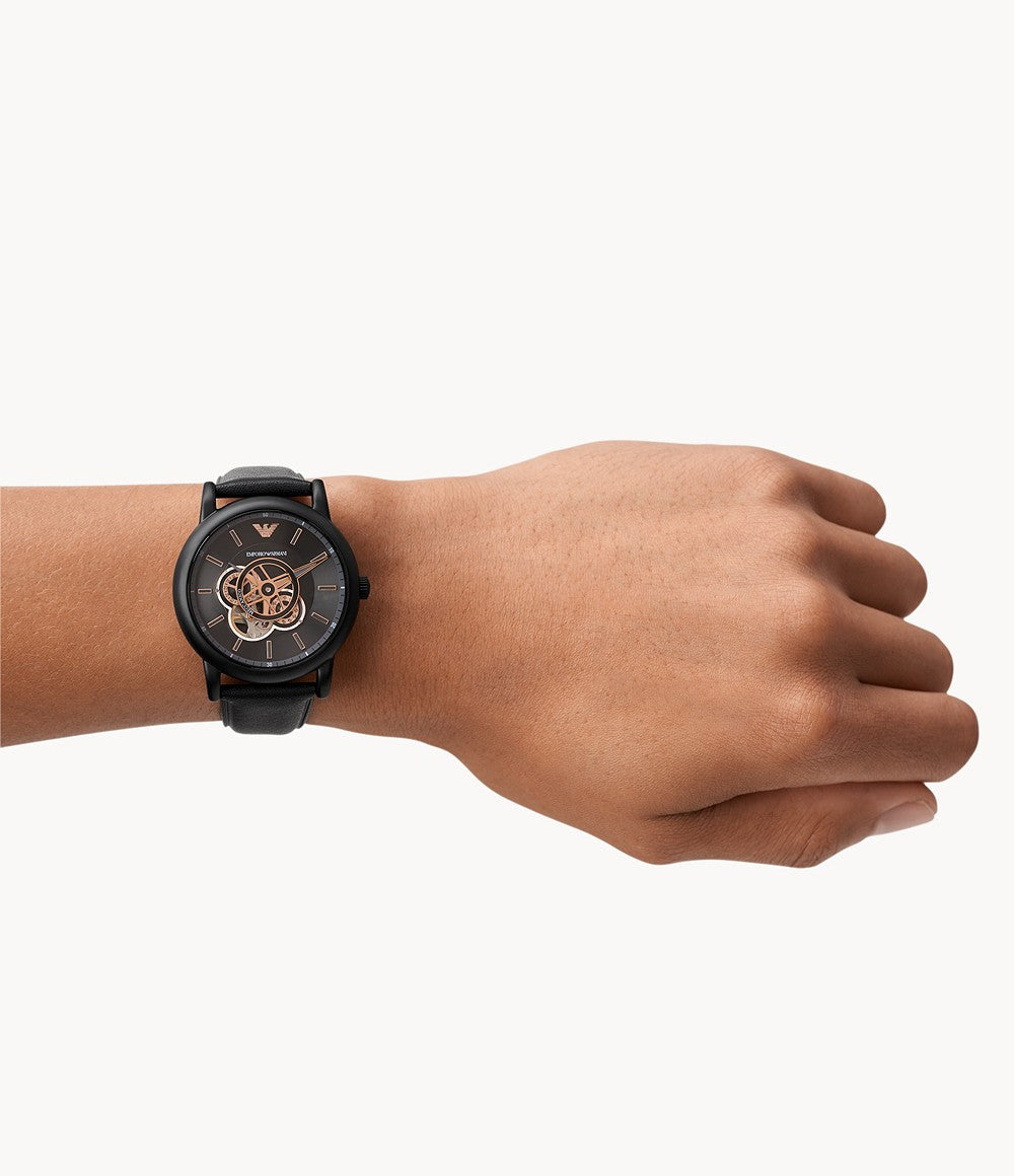 AR60012 Emporio Armani Men's Automatic Black Leather Watch