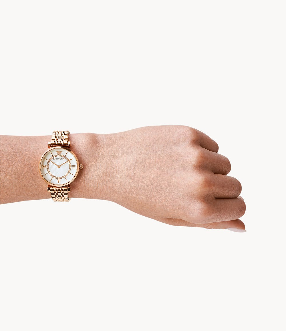 AR1909 Emporio Armani Women's Two-Hand Rose Gold-Tone Steel Watch