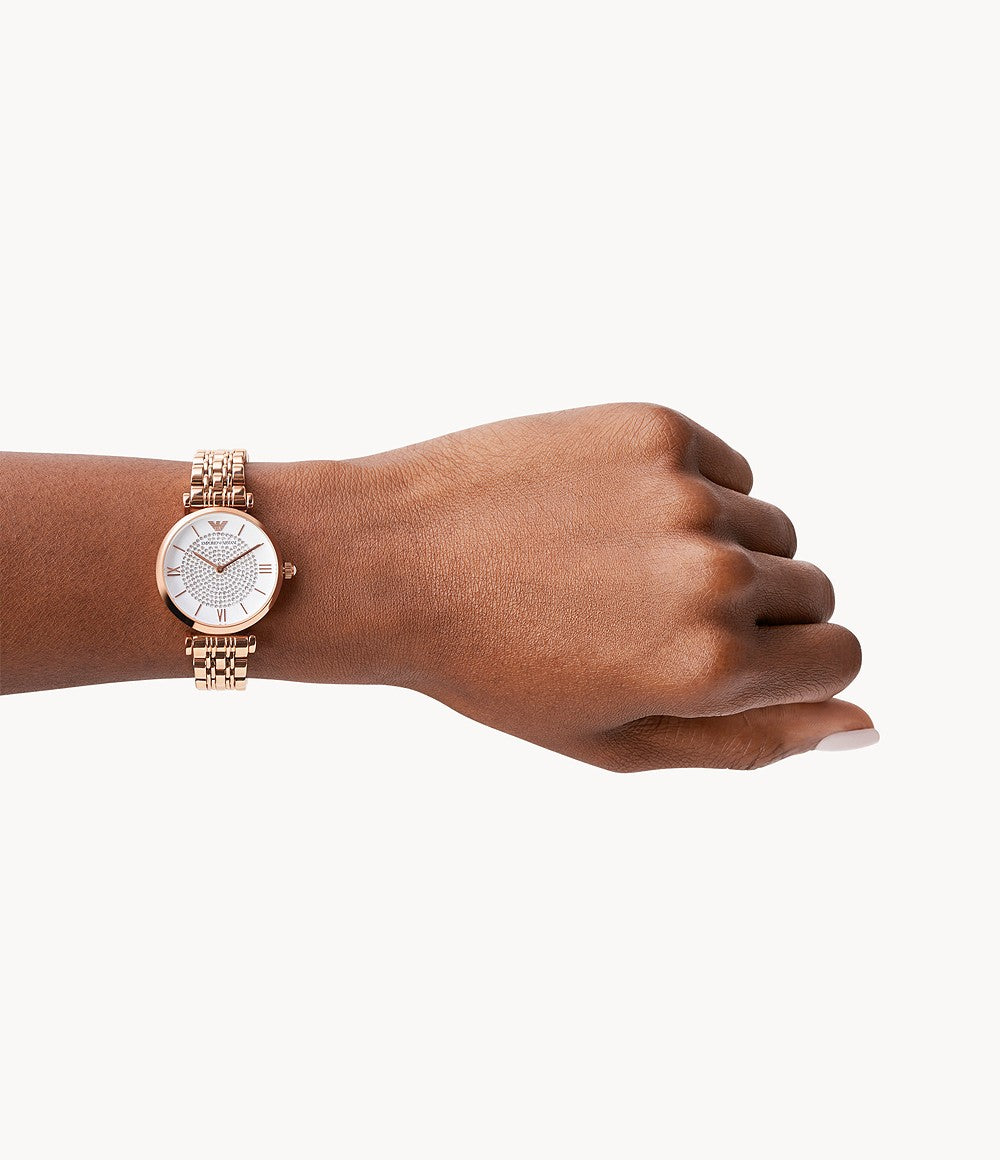 AR11244 Emporio Armani Women's Two-Hand Rose Gold-Tone Steel Watch