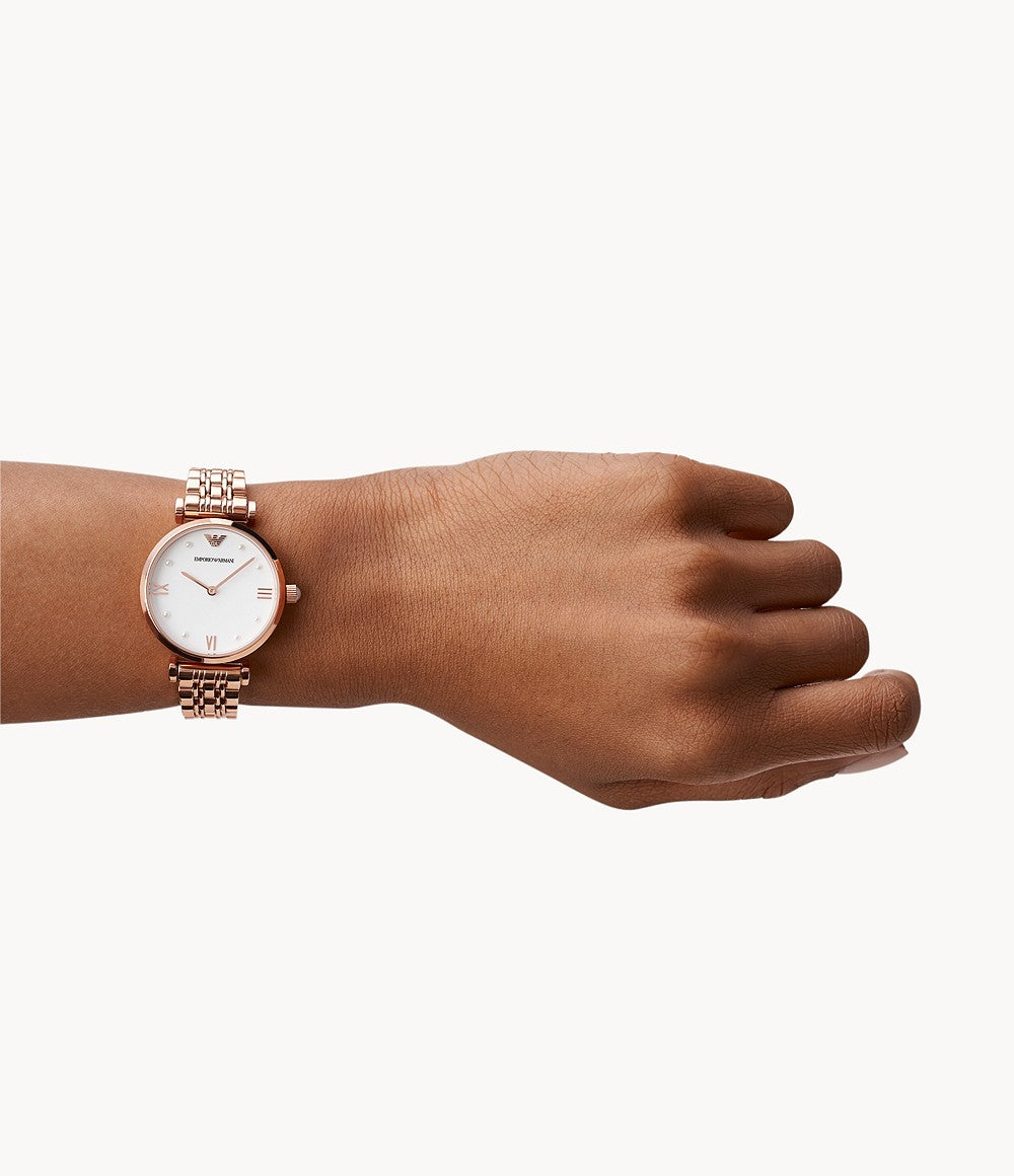 AR11267 Emporio Armani Two-Hand Rose Gold-Tone Steel Watch