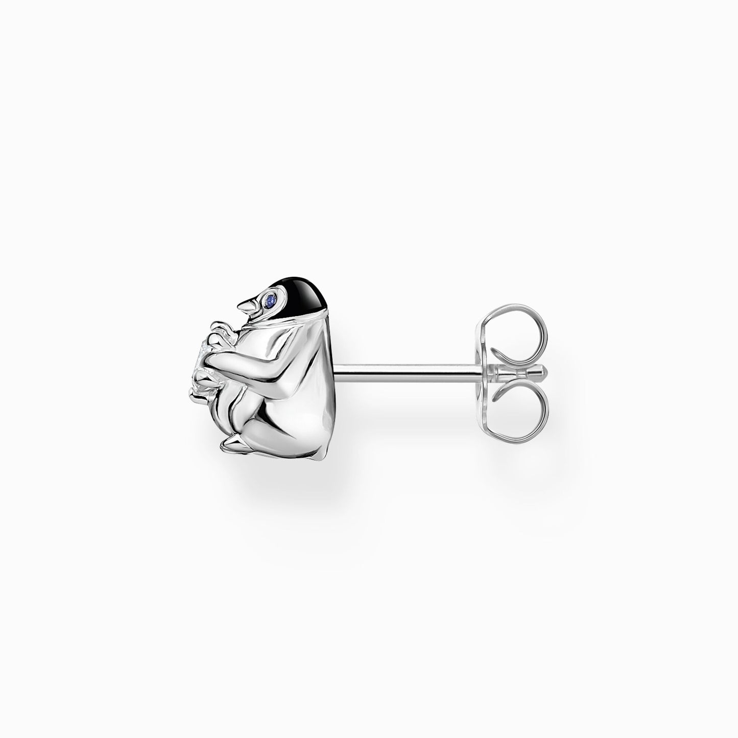 Single ear stud penguin with white stone silver H2258-041-7