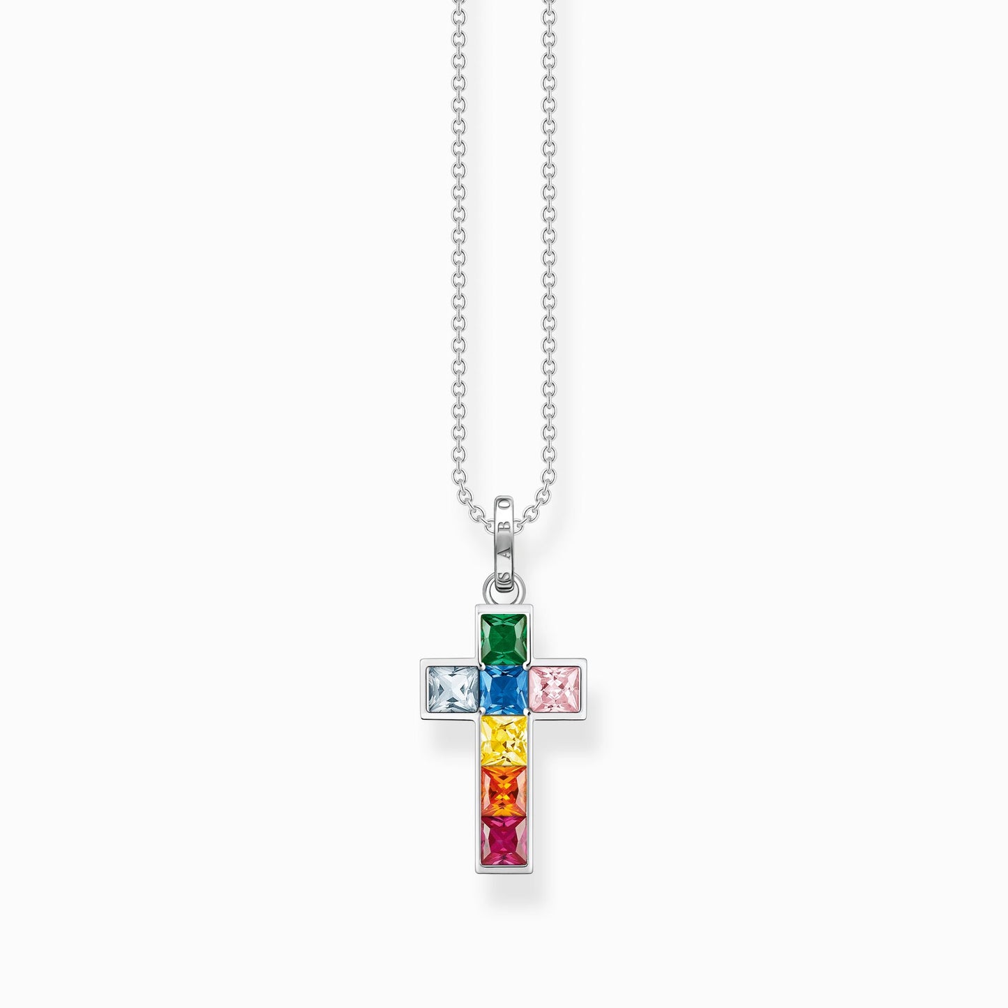 Necklace cross with colourful stones silver KE2166-477-7-L45V