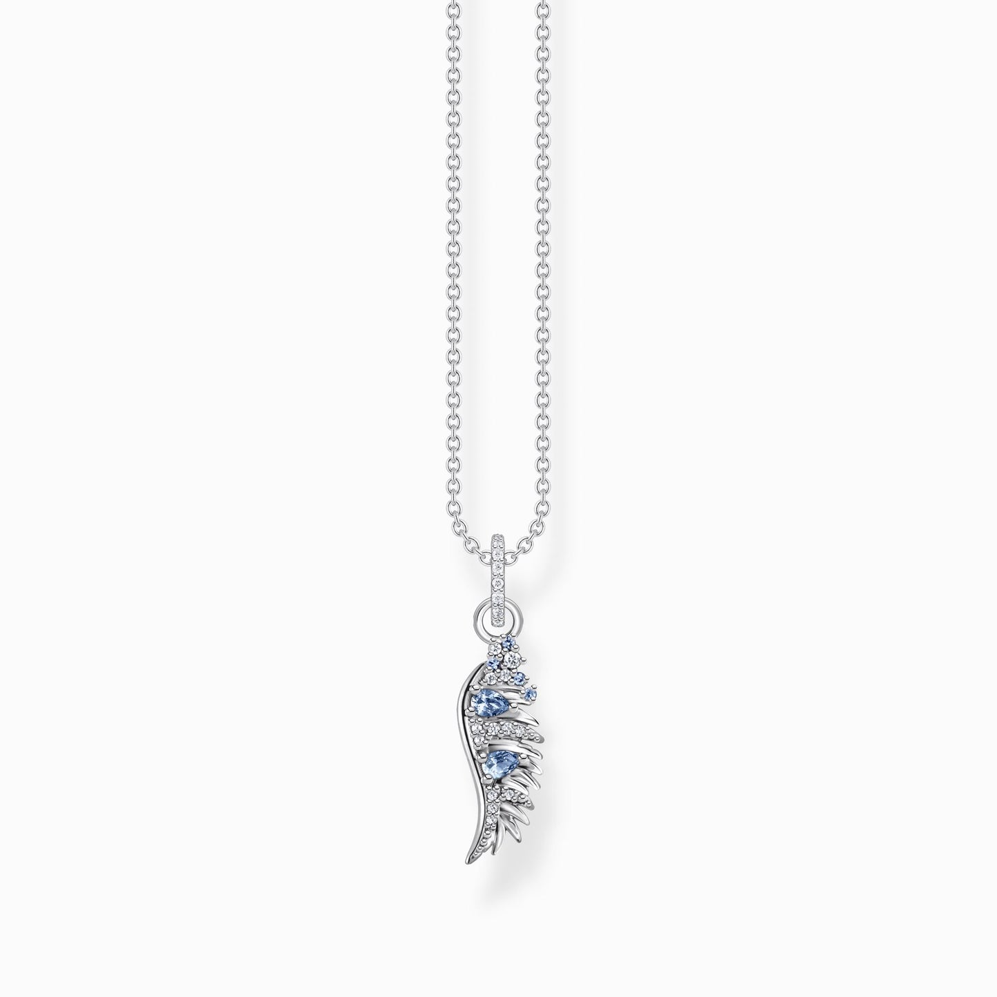 Necklace phoenix wing with blue stones silver KE2168-644-1-L45V