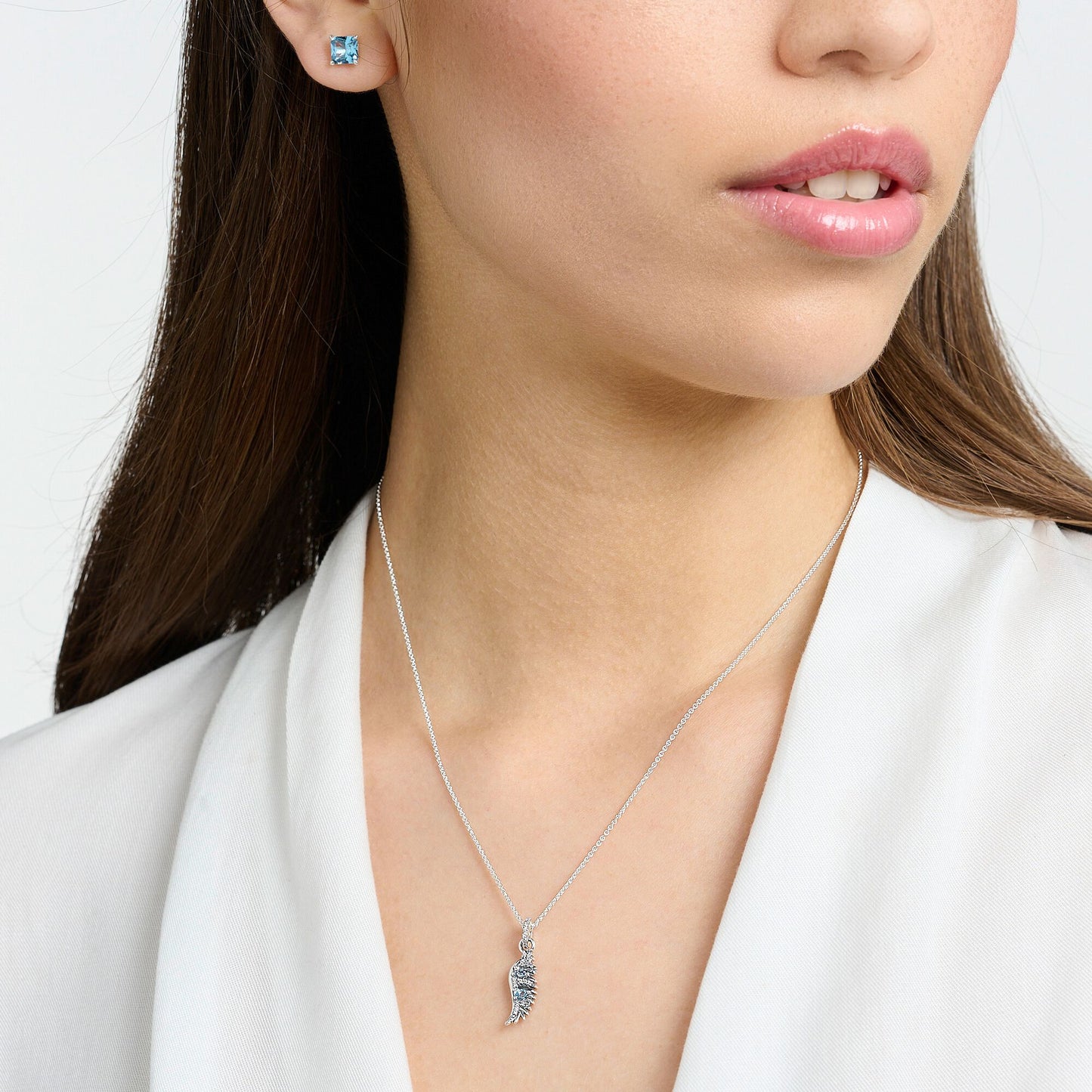 Necklace phoenix wing with blue stones silver KE2168-644-1-L45V