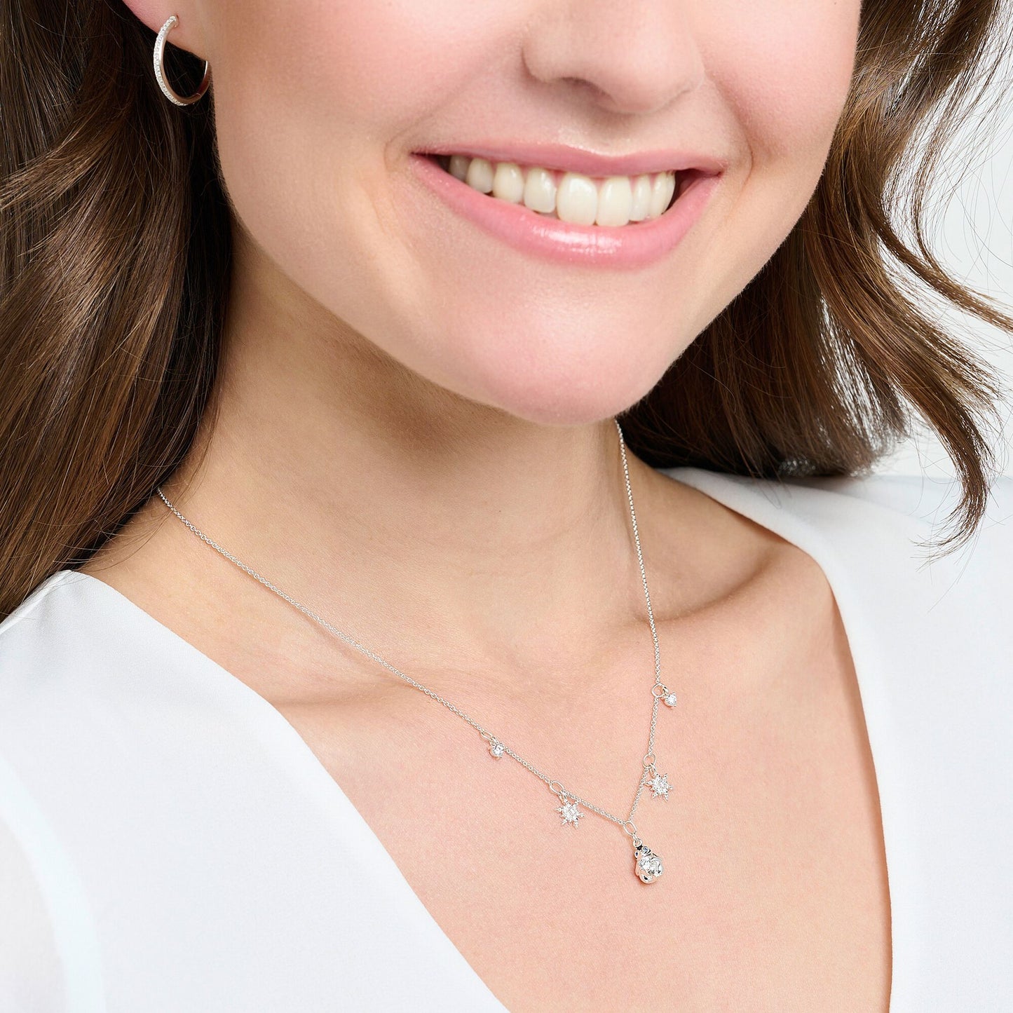 Necklace penguin and snowflakes silver KE2173-041-7-L45V