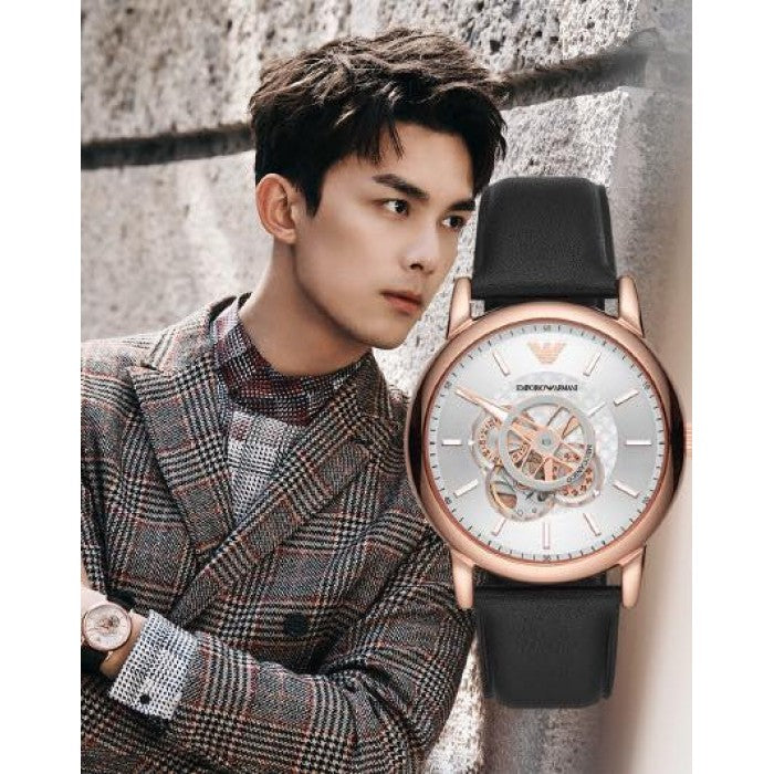 AR60013 Emporio Armani Automatic Black Leather Watch