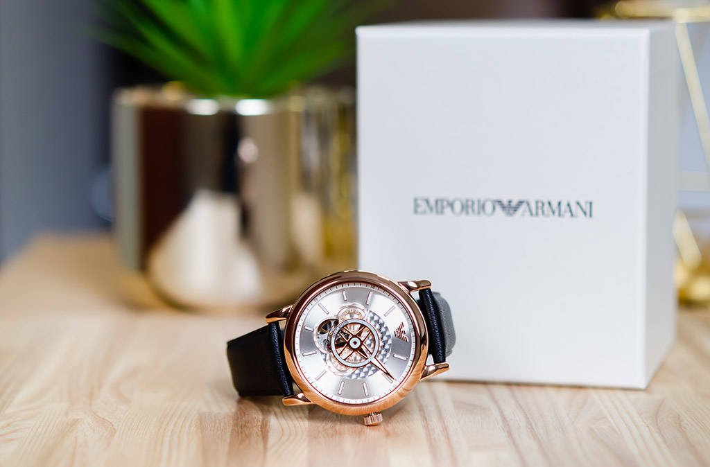AR60013 Emporio Armani Automatic Black Leather Watch