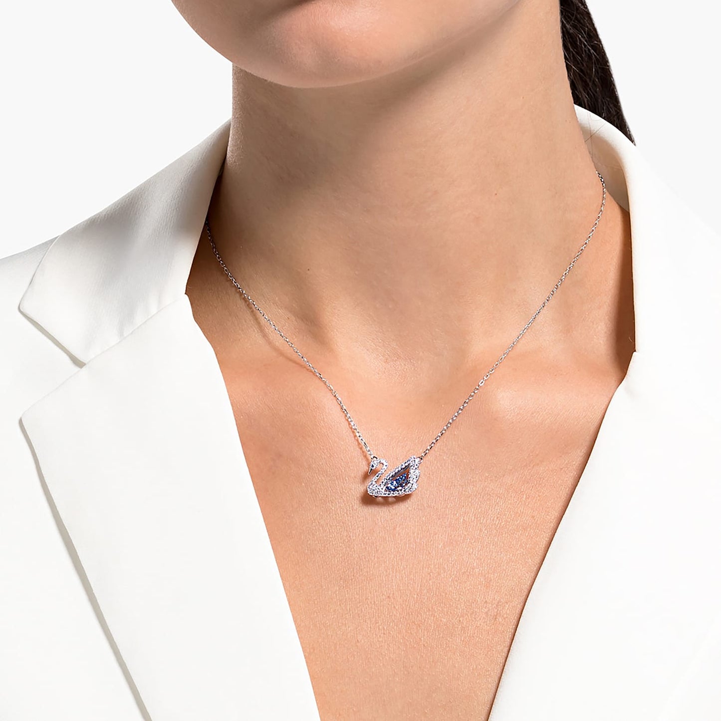 Dancing Swan necklace Swan, Blue, Rhodium plated 5533397