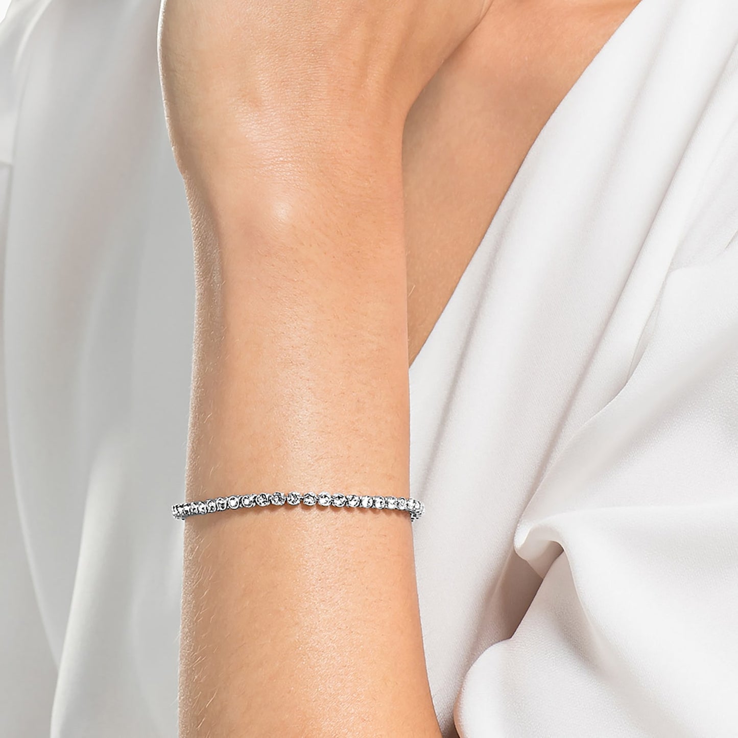Emily bracelet Round cut, White, Rhodium plated 1808960
