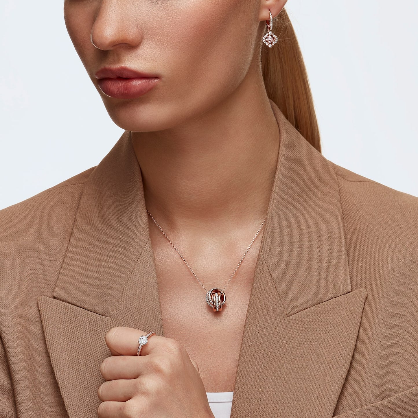 Further pendant Pavé, Intertwined circles, White, Rose gold-tone plated 5240525