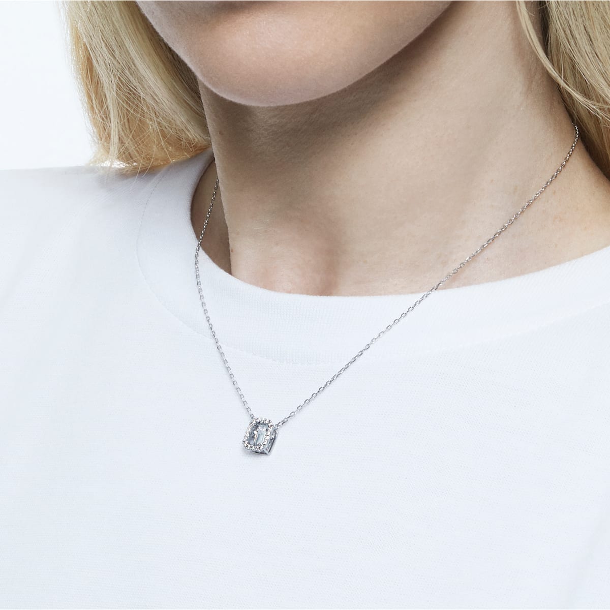Millenia necklace Square cut Swarovski Zirconia, White, Rhodium plated 5599177