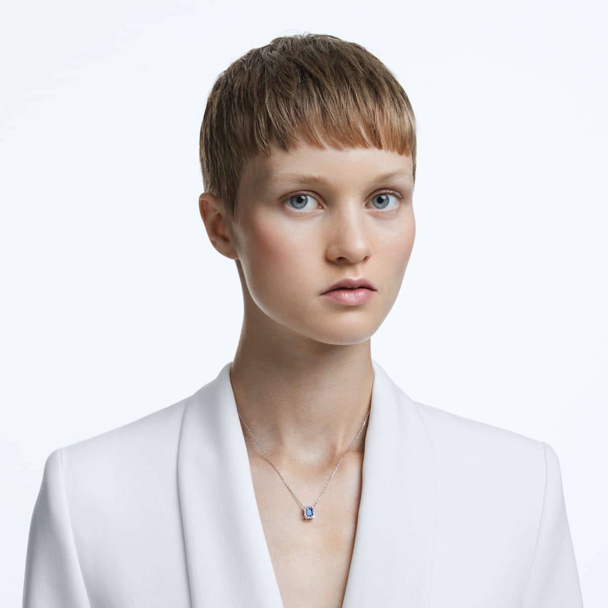 Millenia necklace Octagon cut Swarovski Zirconia, Blue, Rhodium plated 5614926