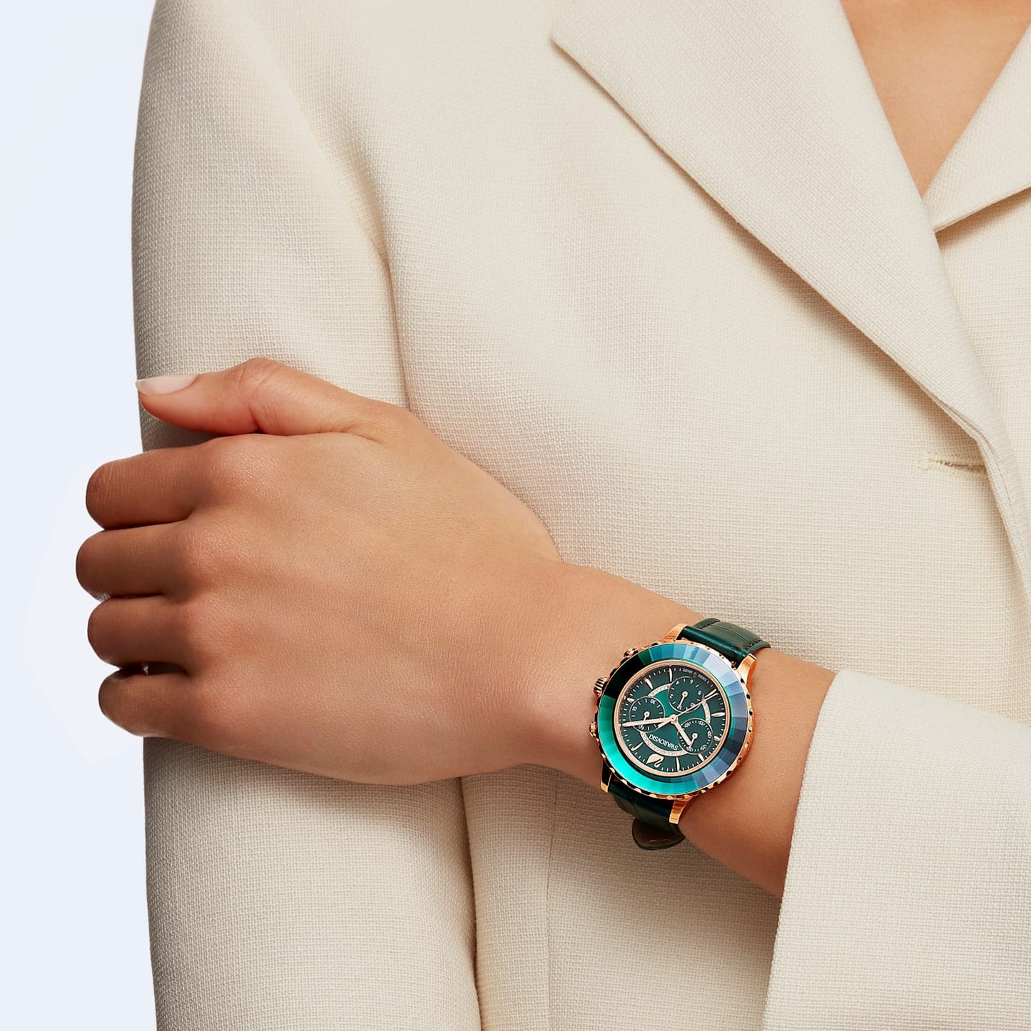 5452498 Octea Lux Chrono watch Swiss Made, Leather strap, Green, Rose gold-tone finish